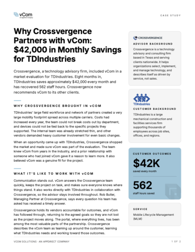 Why Crossvergence Partners with vCom: $42,000 in Monthly Savings for TDIndustries