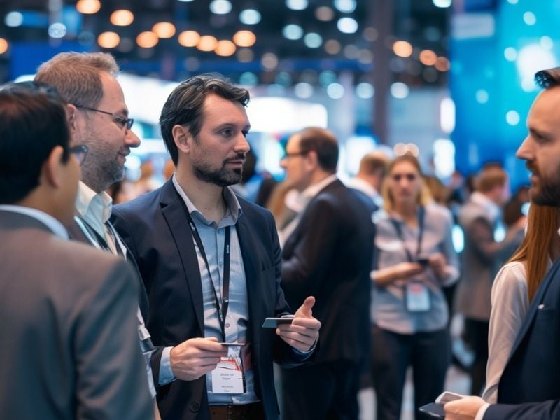Male professionals networking at conference