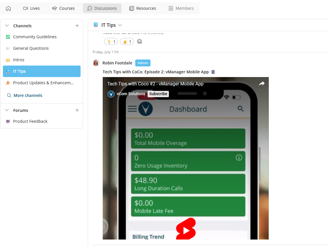 vCommunity Discussions Page Shot 2