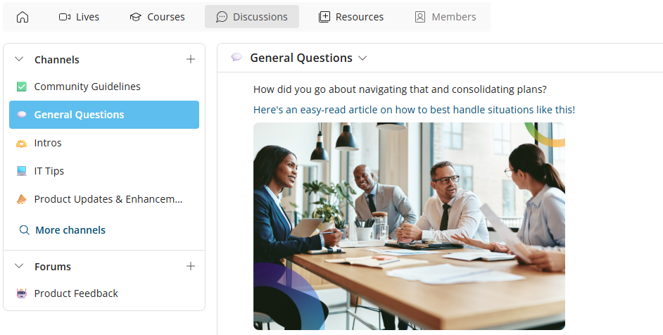 vCommunity Discussions Page